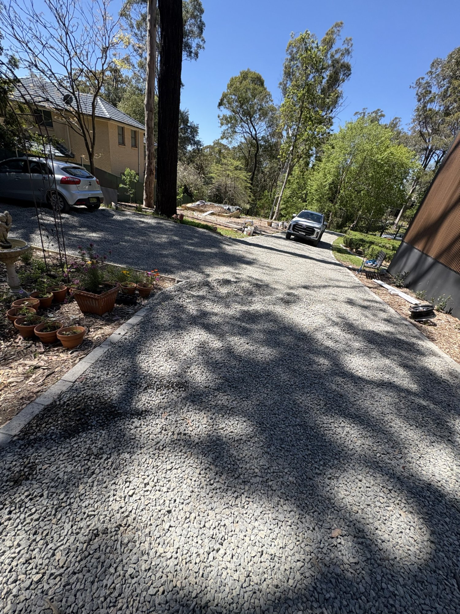 Blue metal driveway